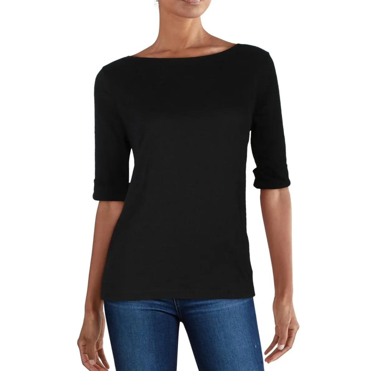 Crewneck Elbow Sleeve Pullover Top