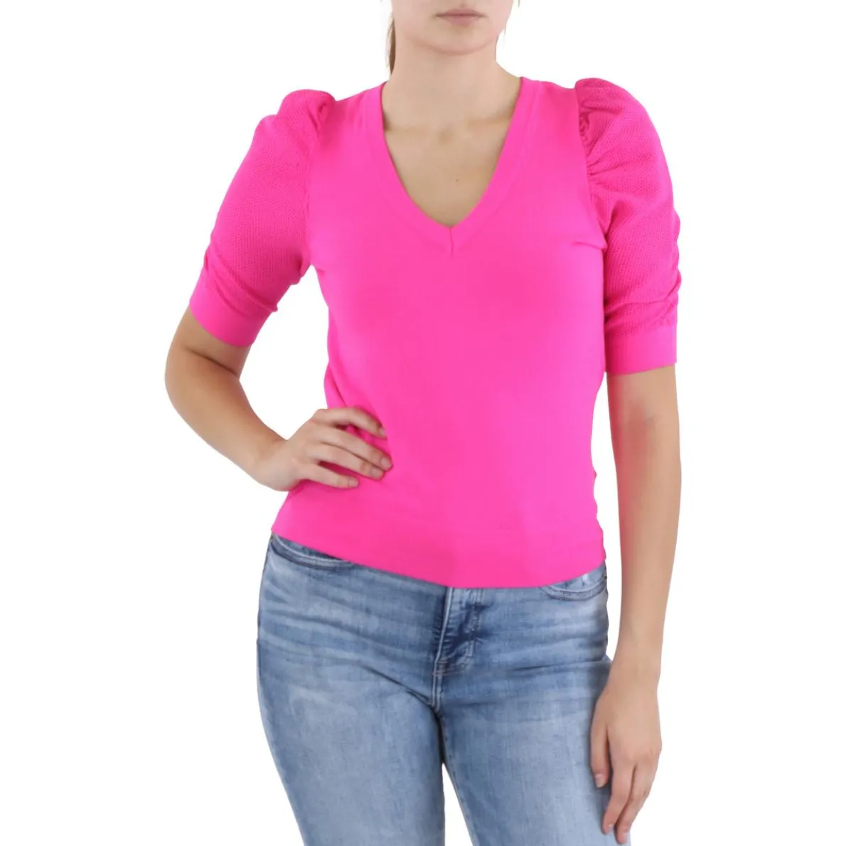 Crochet Knit V-Neck Sweater
