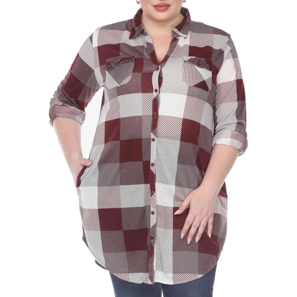 Plus Plaid Button Down Tunic Top