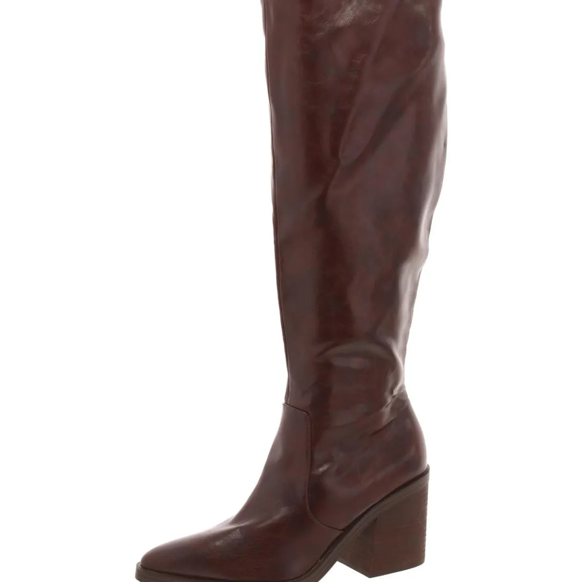 Dextra Faux Leather Block Heel Knee-High Boots