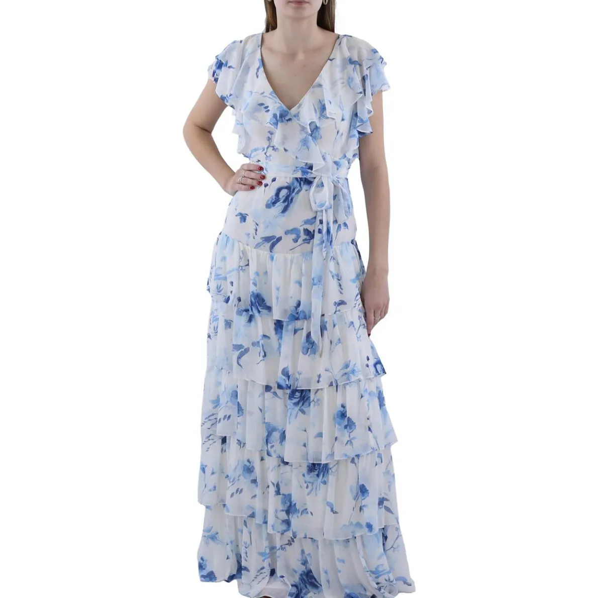 Full Length Floral Print Evening Dress