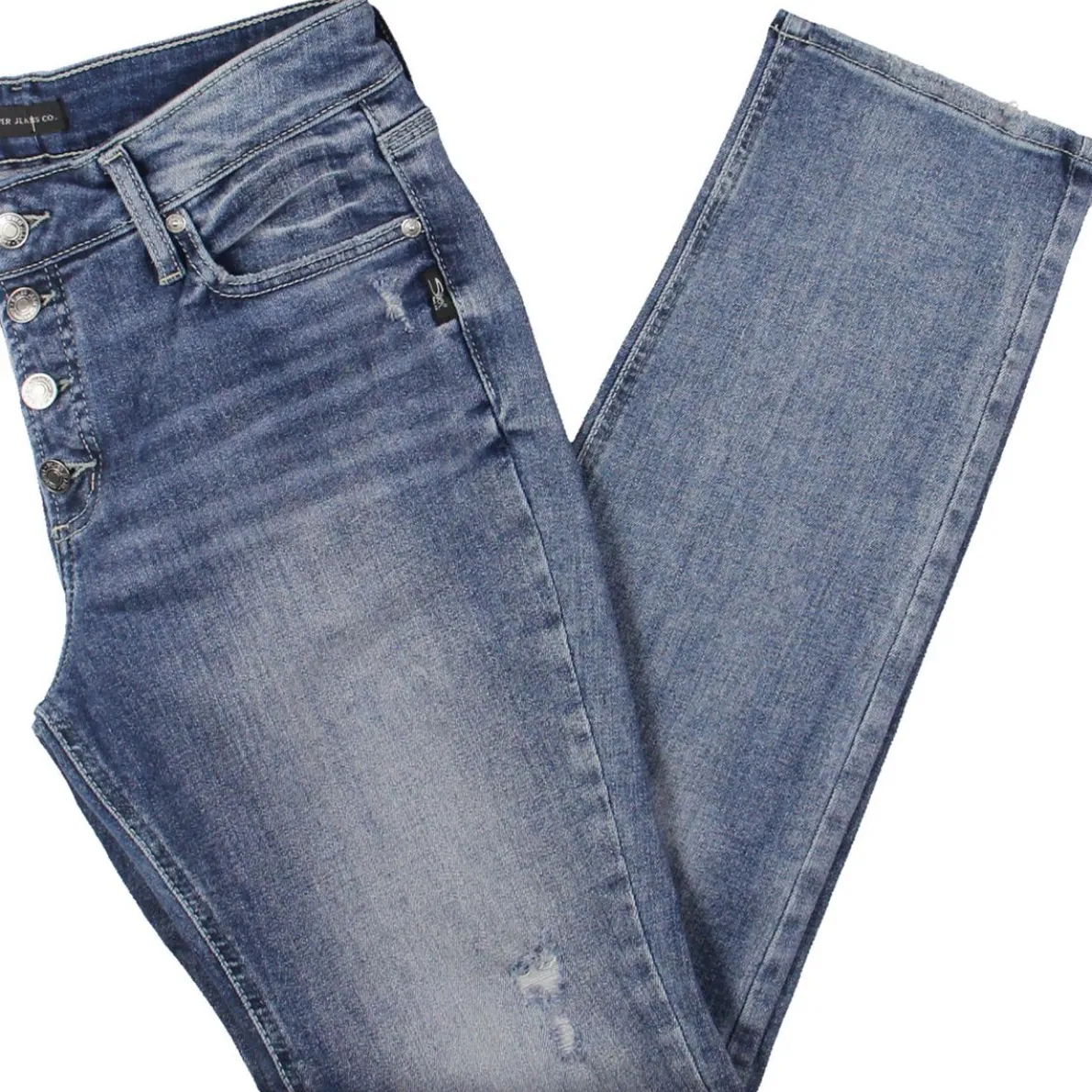 Distressed Denim Straight Leg Jeans