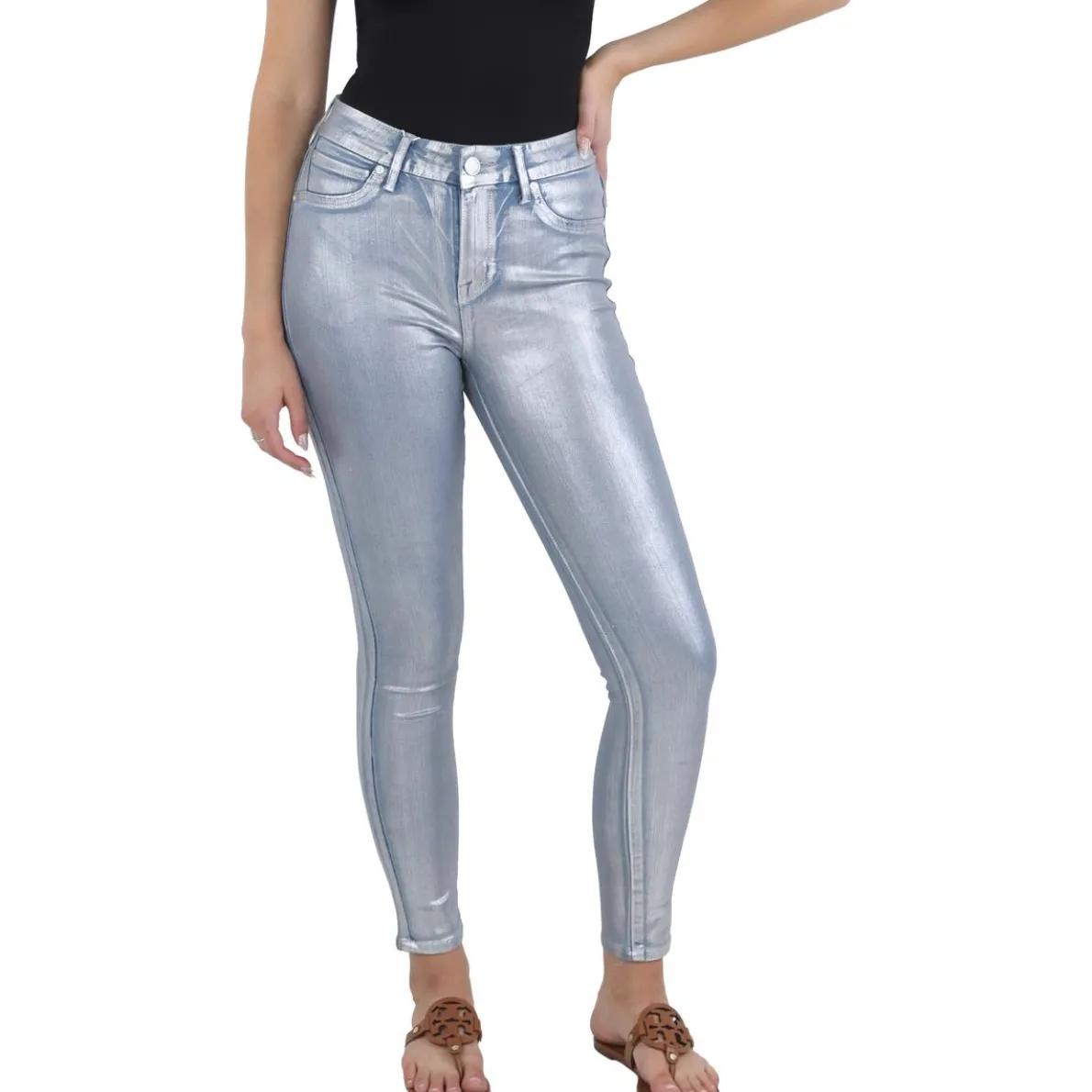Distressed Metallic Skinny Jeans