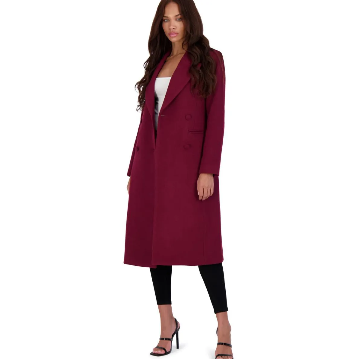 Double Breasted Tailored Wool Blend Coat with Peak Lapel