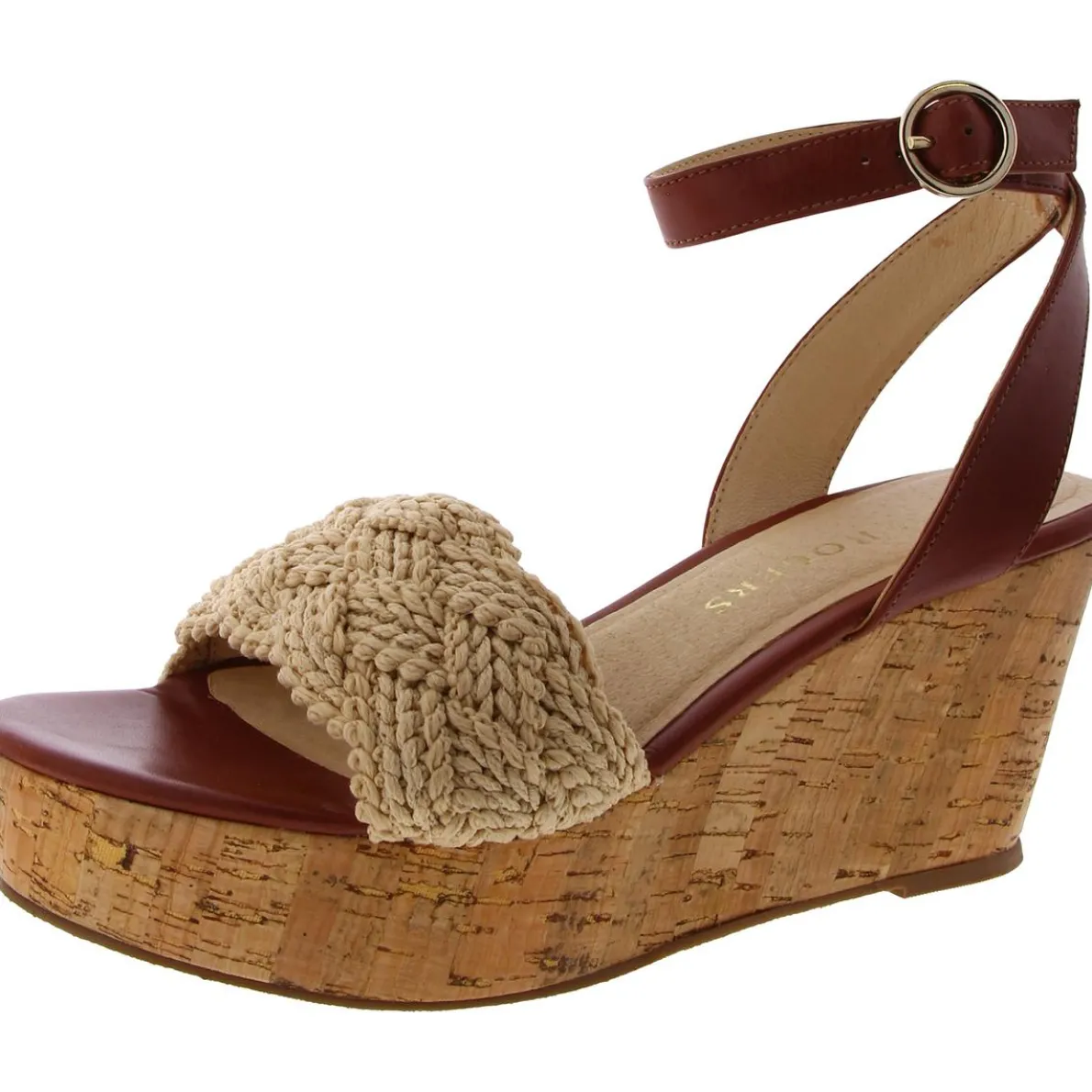 Dumont Woven Rope Leather Trim Ankle Strap Wedge Sandals