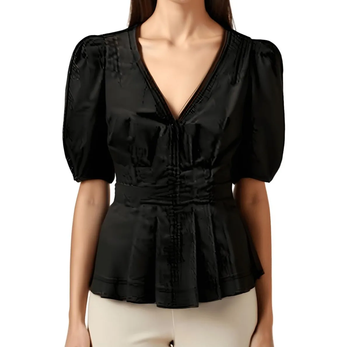 Pleated Cotton Peplum Top