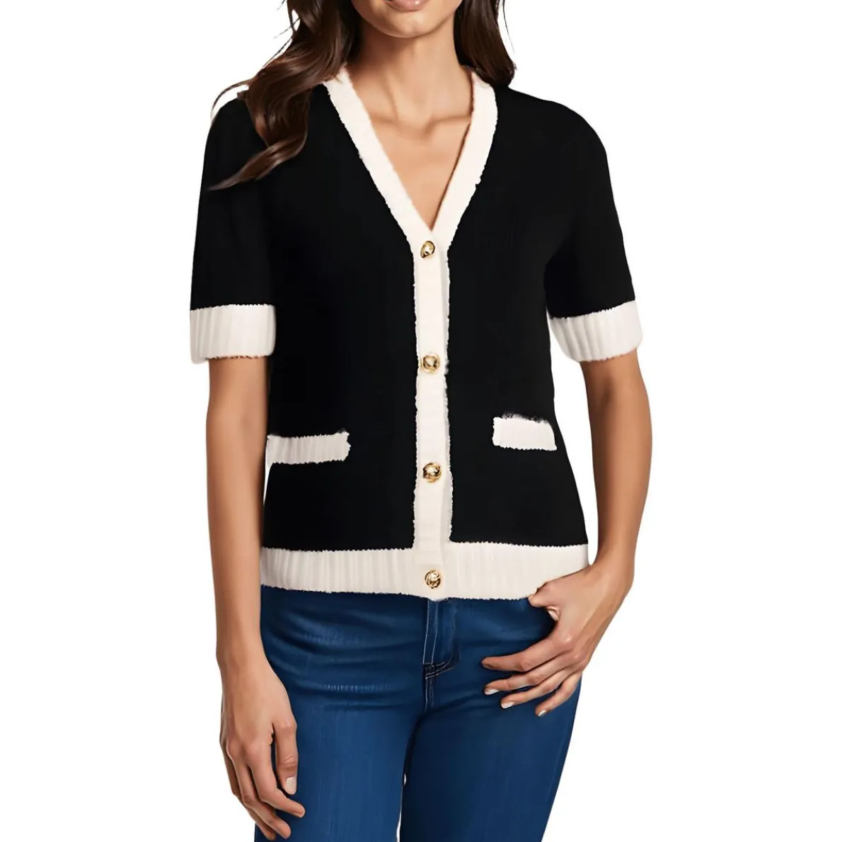 Contrast Trim Knit Cardigan Sweater