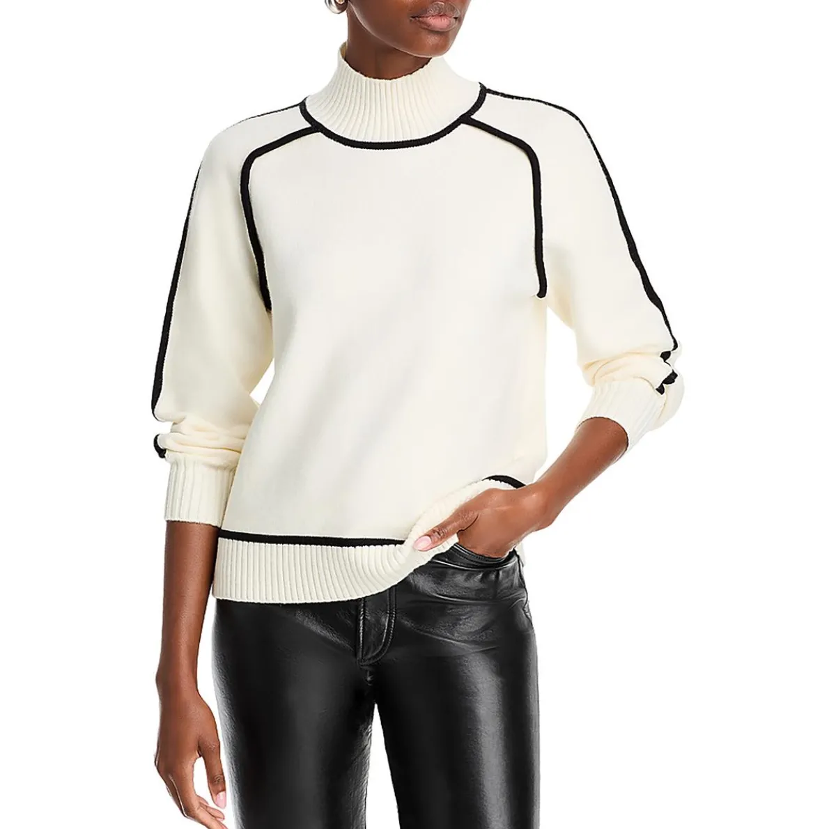 Knit Contrast Trim Mock Turtleneck Sweater