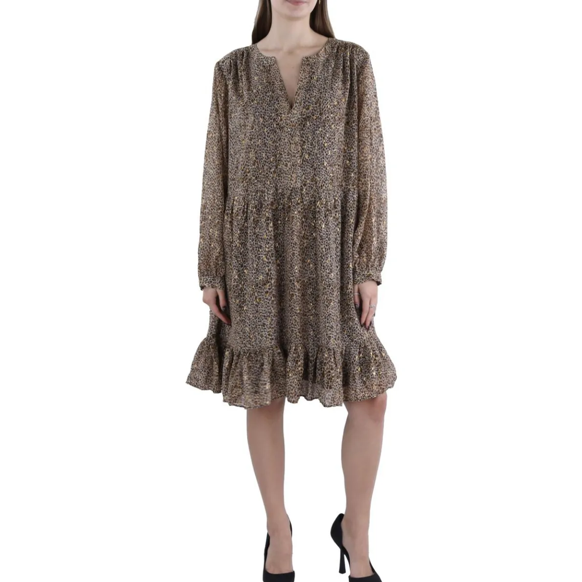 Plus Animal Print Knee-Length Babydoll Dress