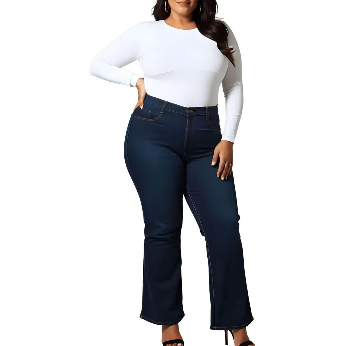 Plus Pintuck Denim Wide Leg Jeans