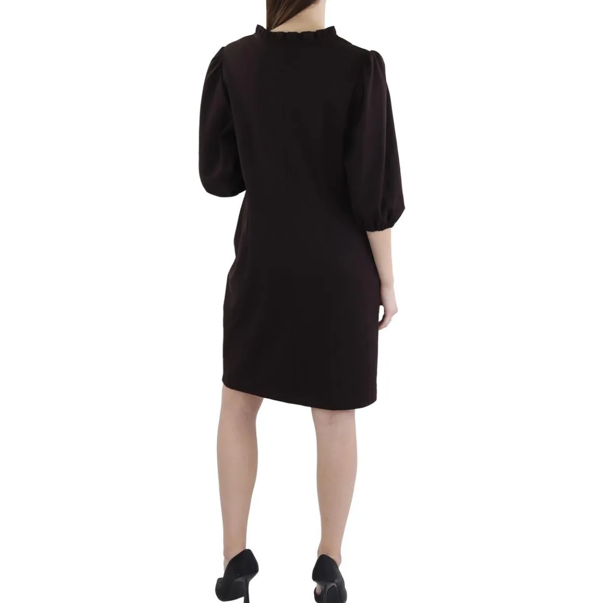 V Neck Fake Pockets Midi Dress