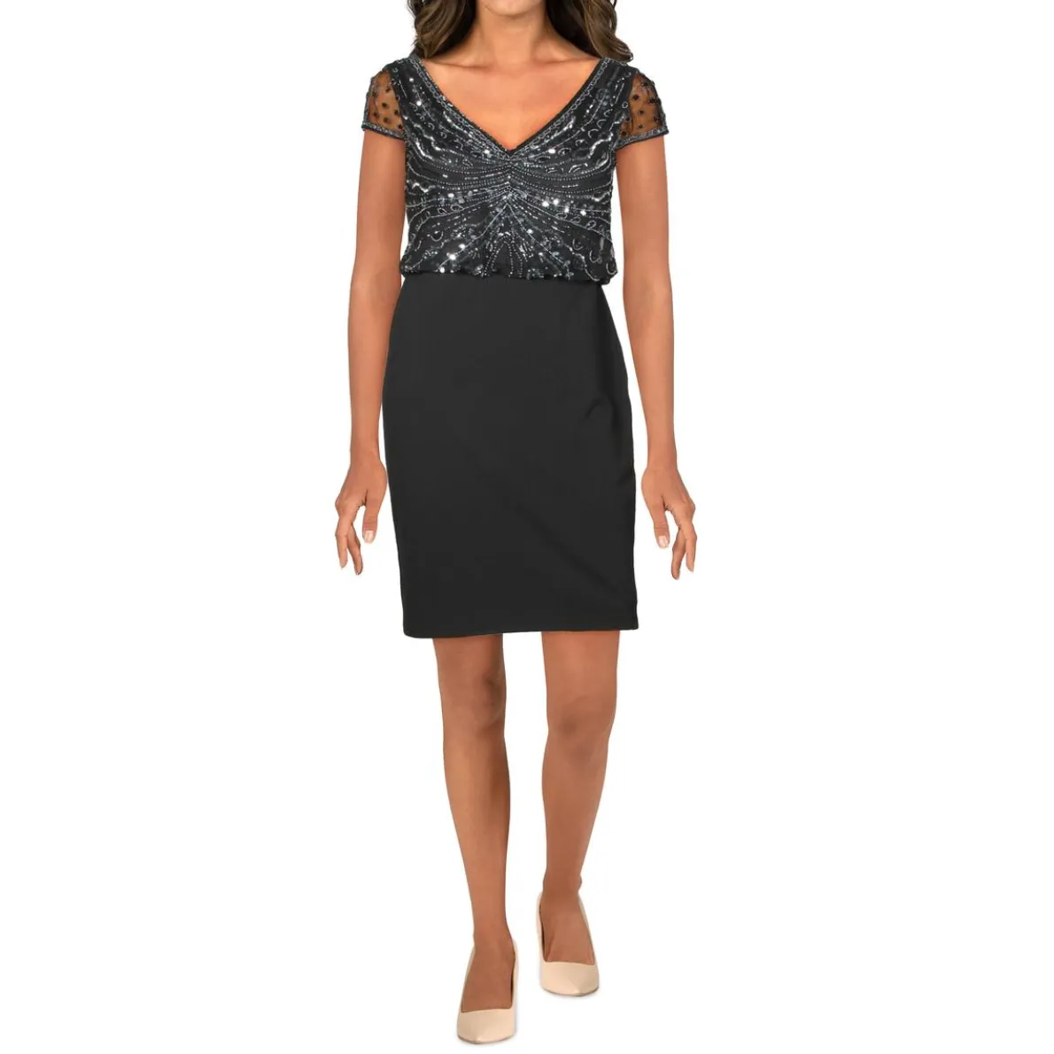 Embellished Double V-Neck Formal Dress
