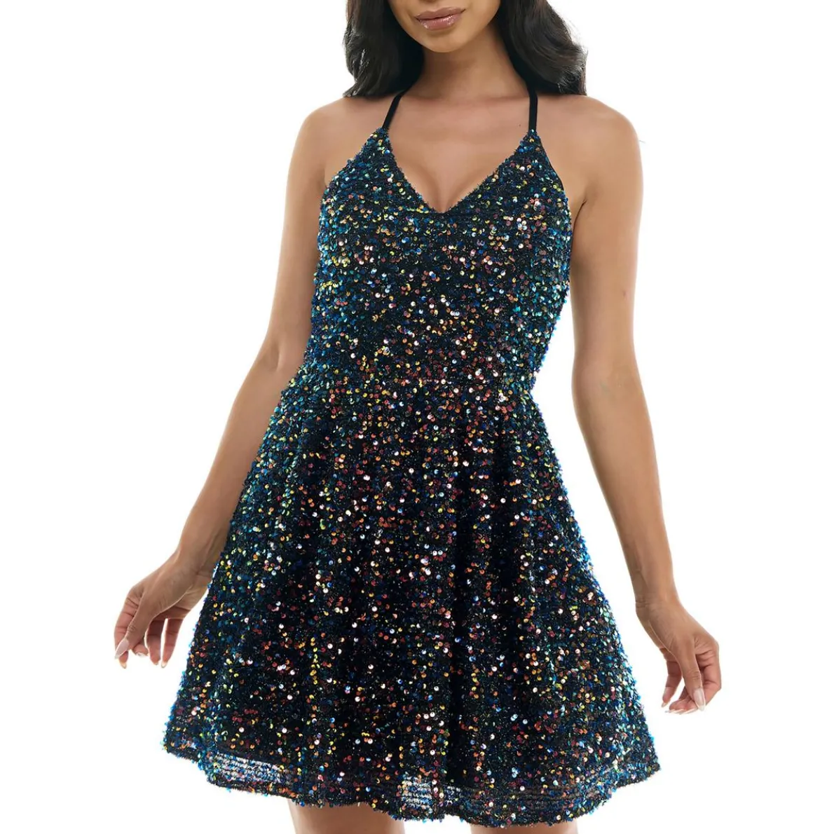 Juniors Crisscross Back Mini Fit & Flare Dress