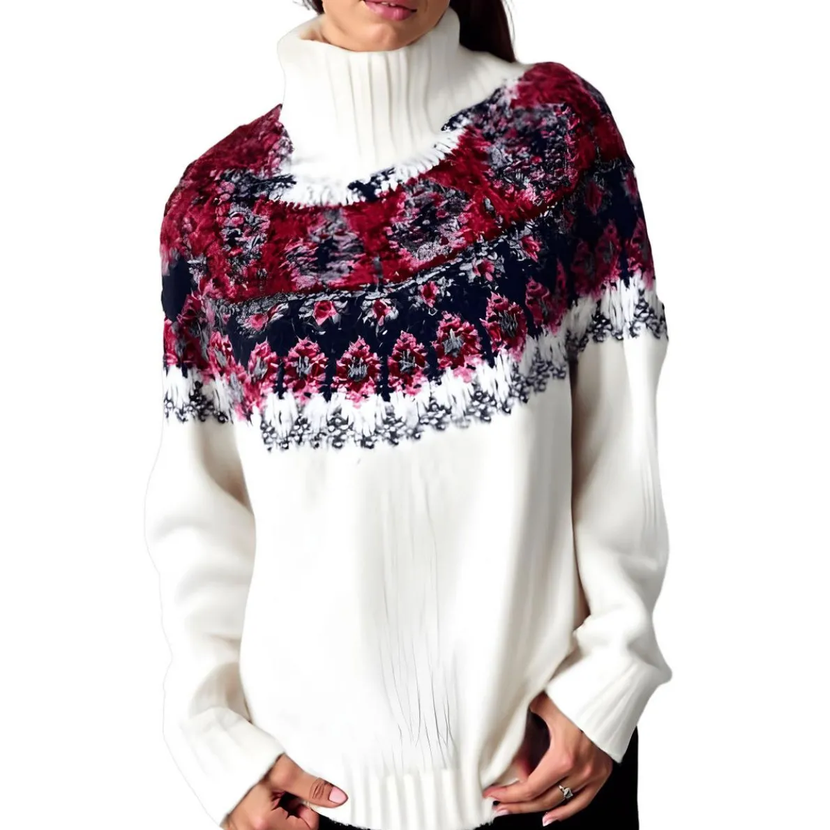 Printed Knit Mock Turtleneck Sweater