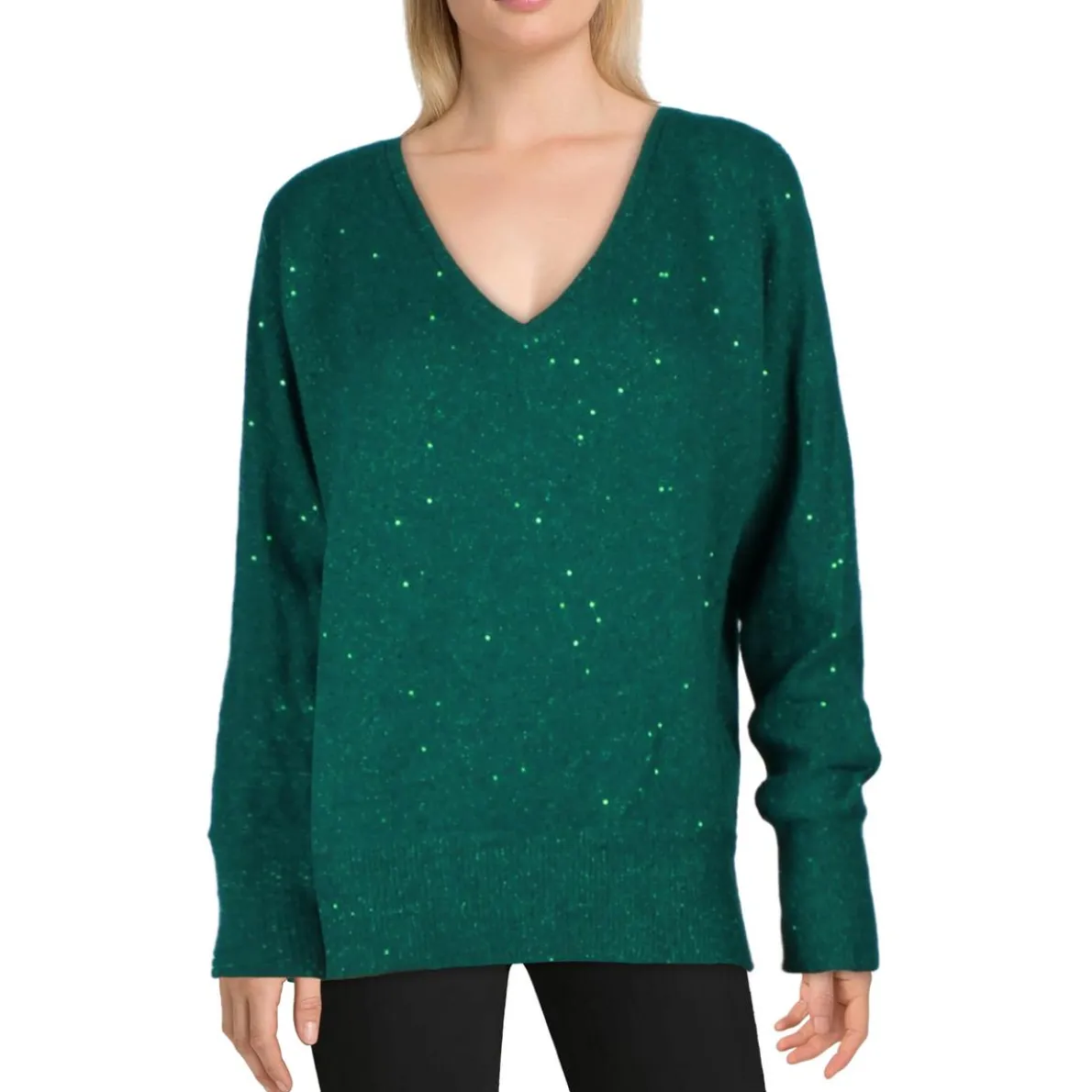 Metallic Knit V-Neck Sweater