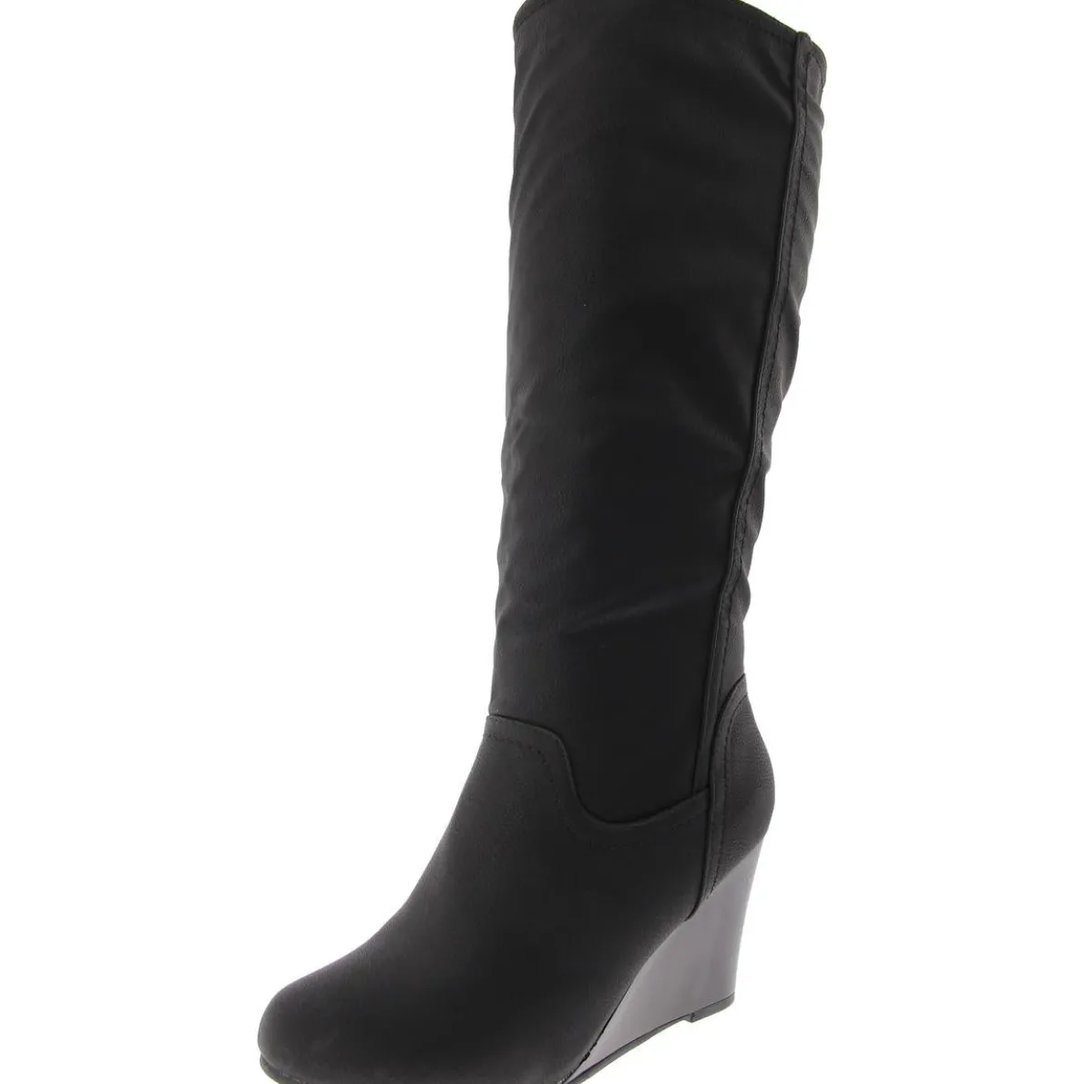 Faux Leather Embossed Knee-High Boots