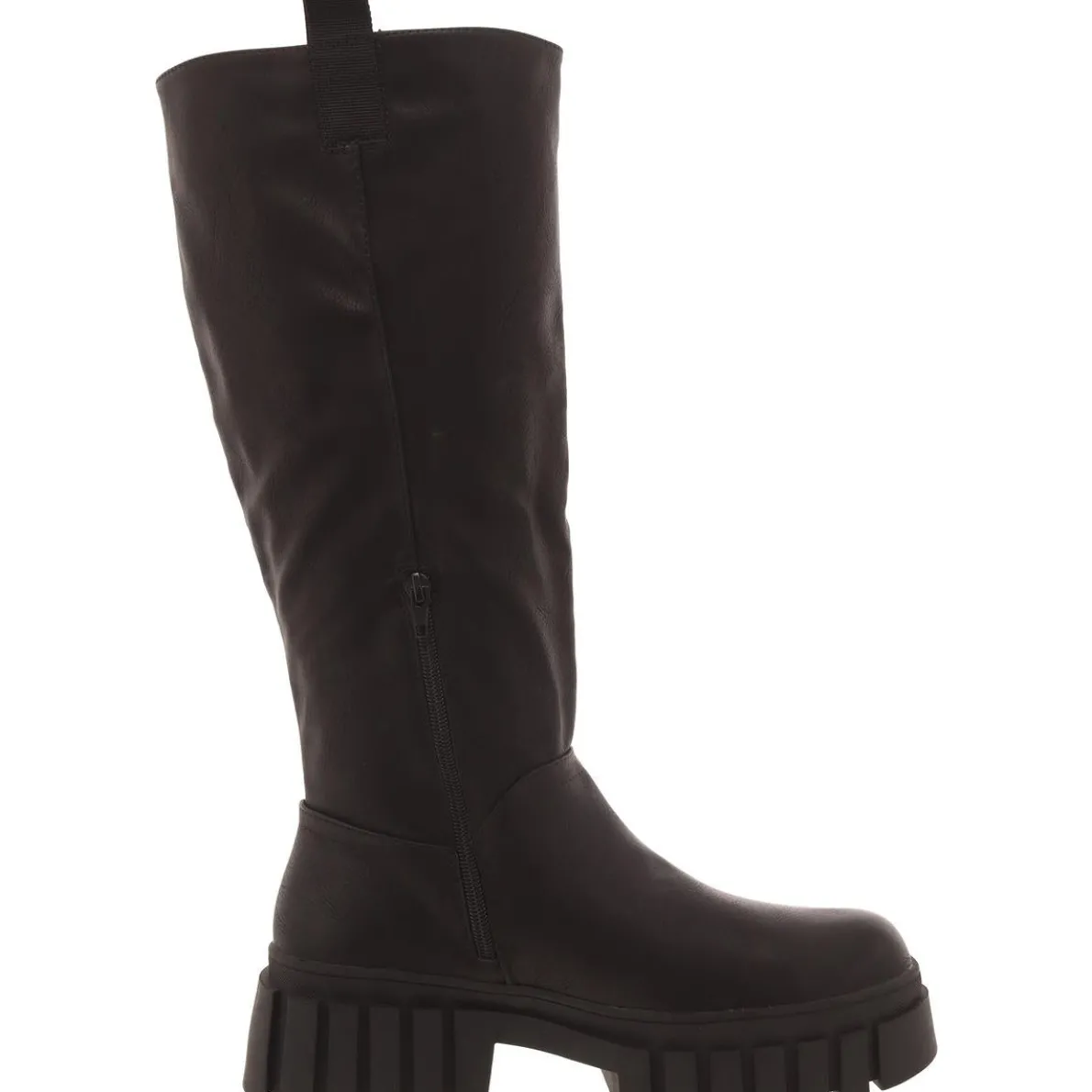 Faux Leather Pull On Knee-High Boots