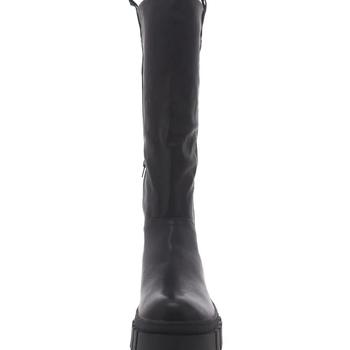 Faux Leather Pull On Knee-High Boots