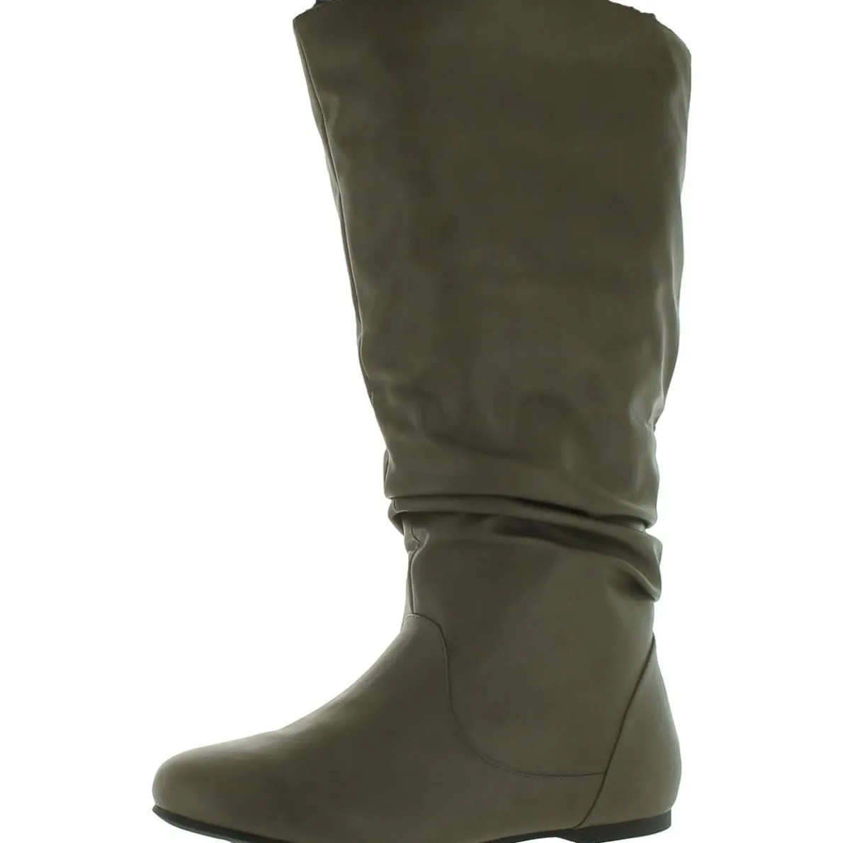 Faux Leather Round Toe Knee-High Boots