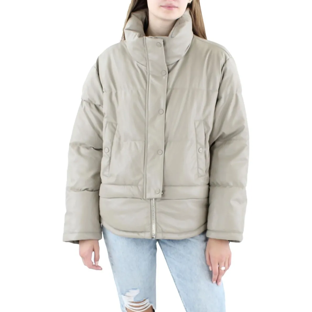 Faux Leather Short Puffer Jacket