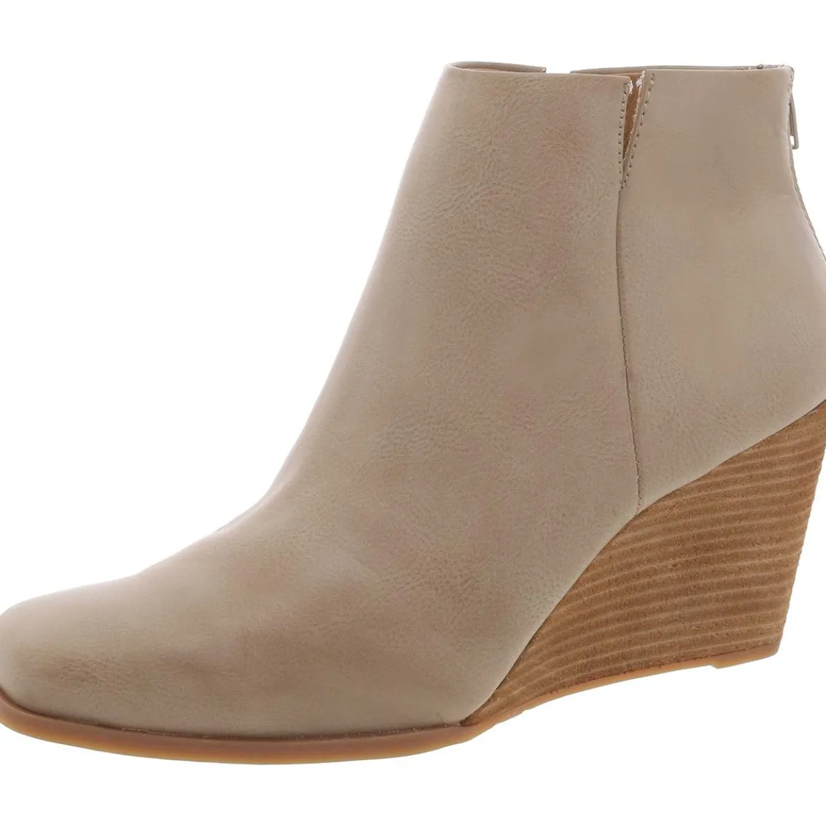 Faux Leather Square Toe Wedge Boots