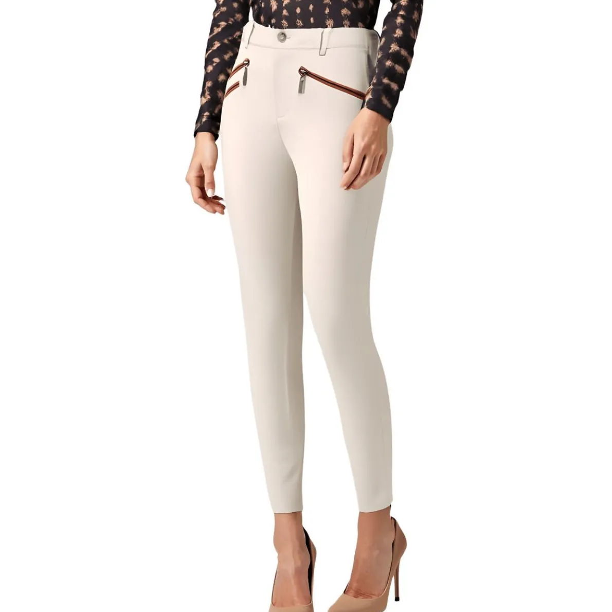 Faux Leather Trim Ankle Pants