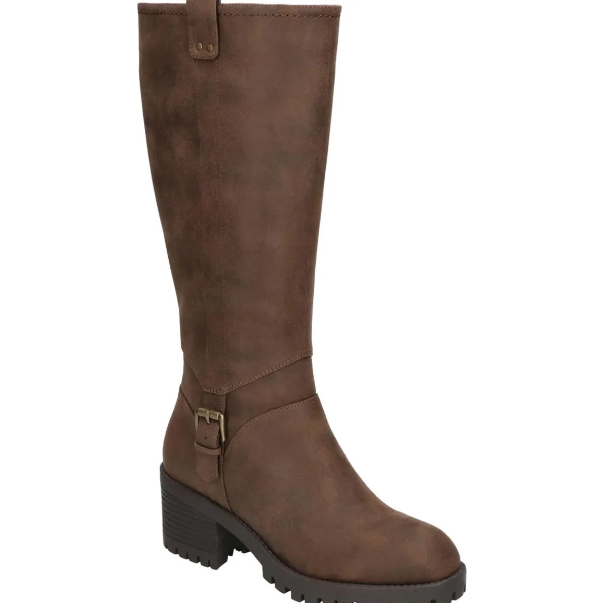 Faux Leather Zipper Knee-High Boots