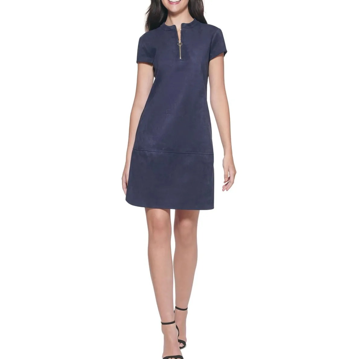Faux Suede Midi Shift Dress