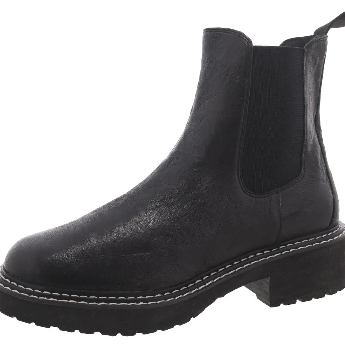 Faux Leather Block Heel Chelsea Boots