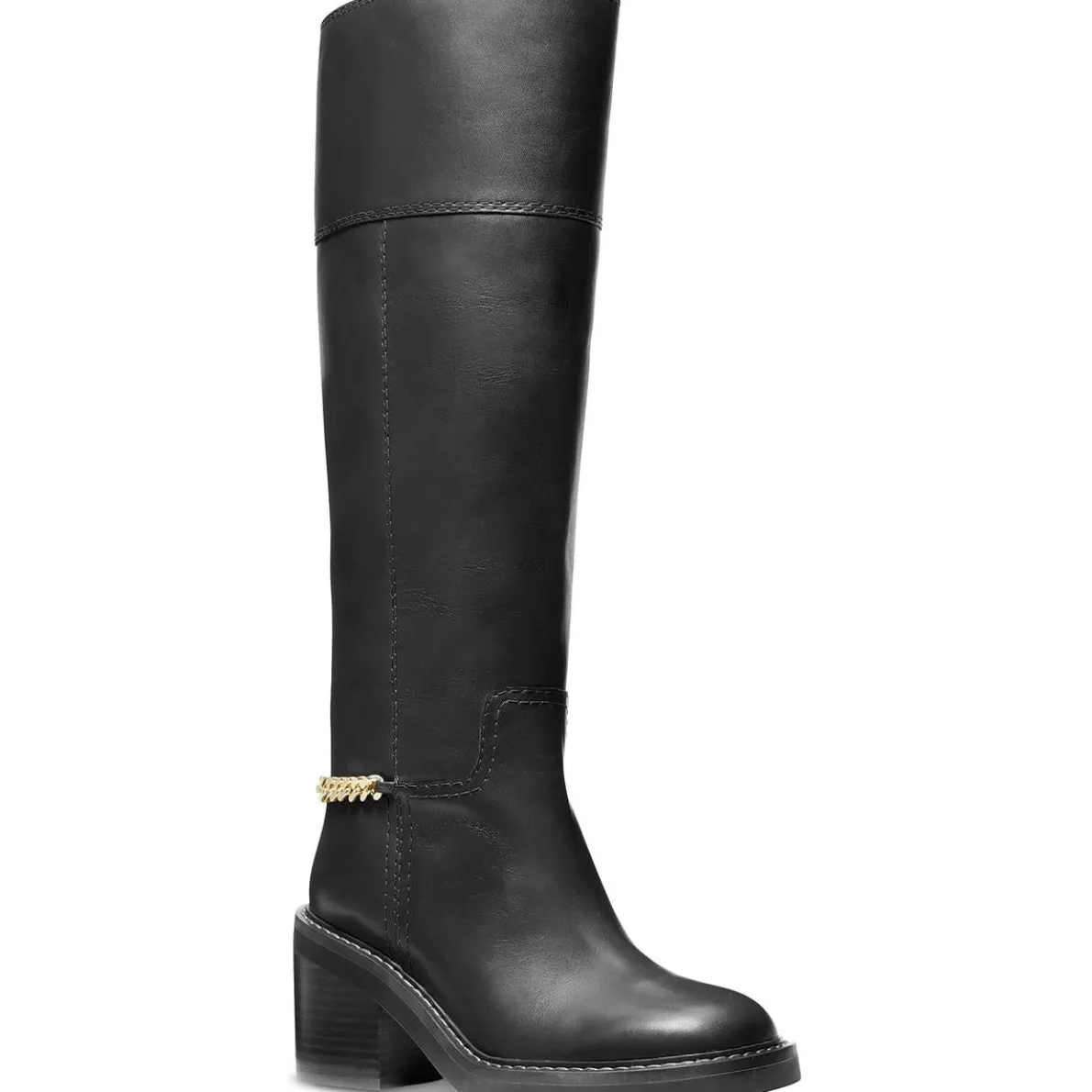 40F4CLMB5L Chain Leather Knee-High Boots