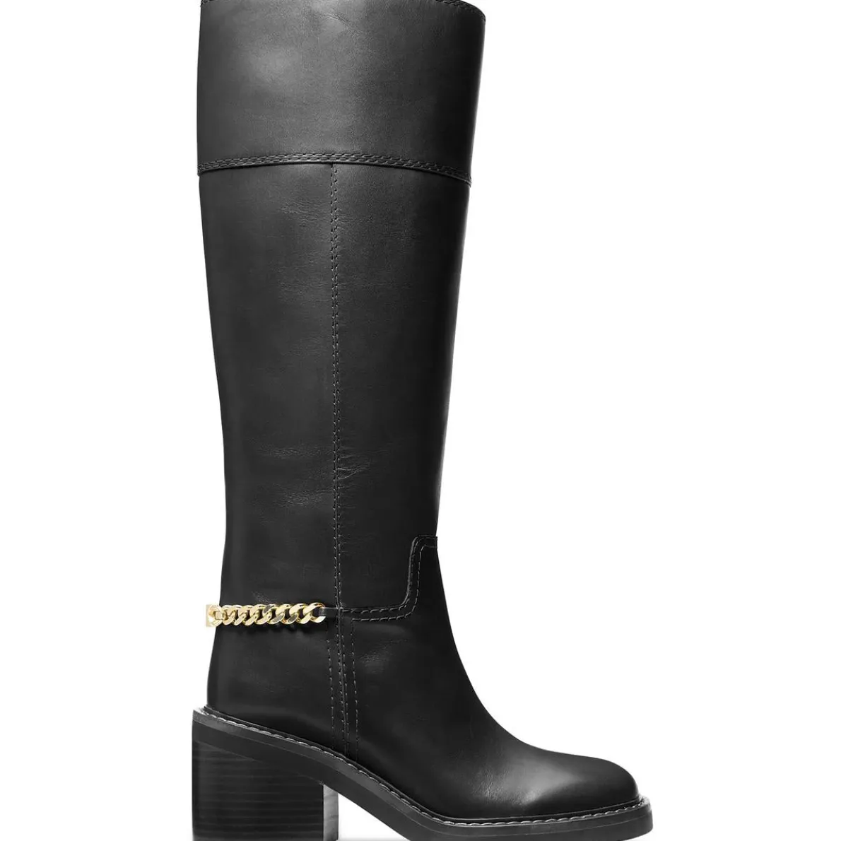 40F4CLMB5L Chain Leather Knee-High Boots