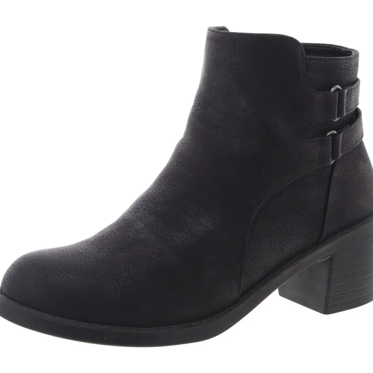 Block Heel Faux Leather Ankle Boots