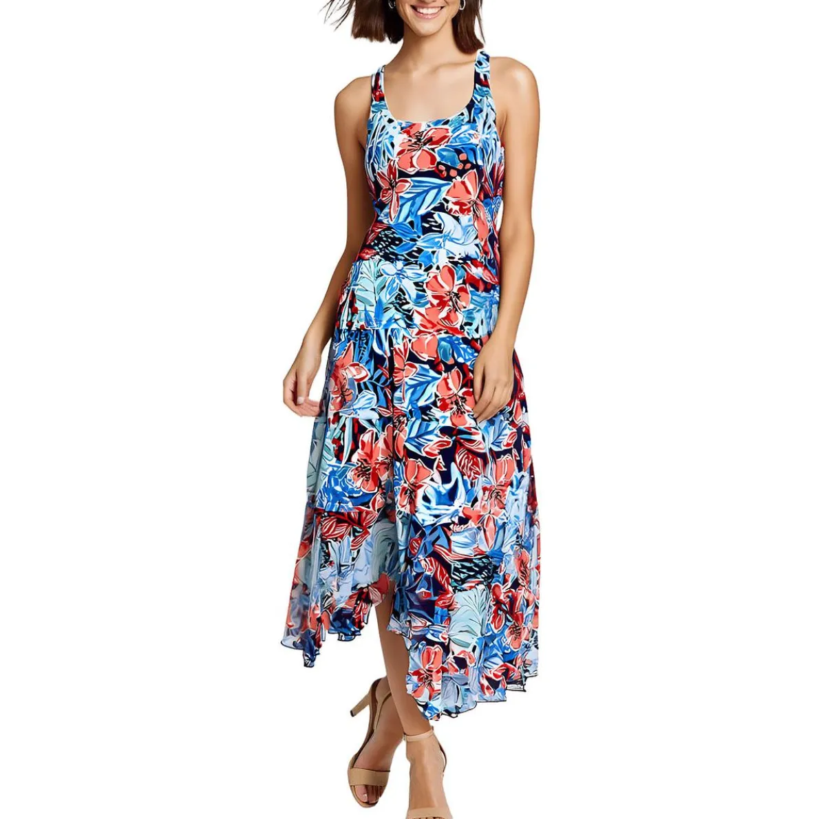 Floral Print Chiffon Midi Dress