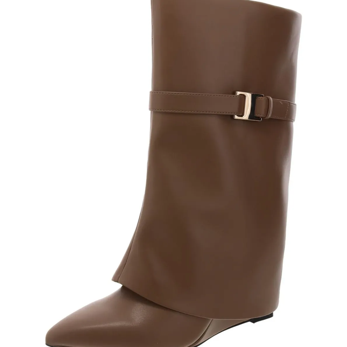Fold-Over Leather Mid-Calf Boots