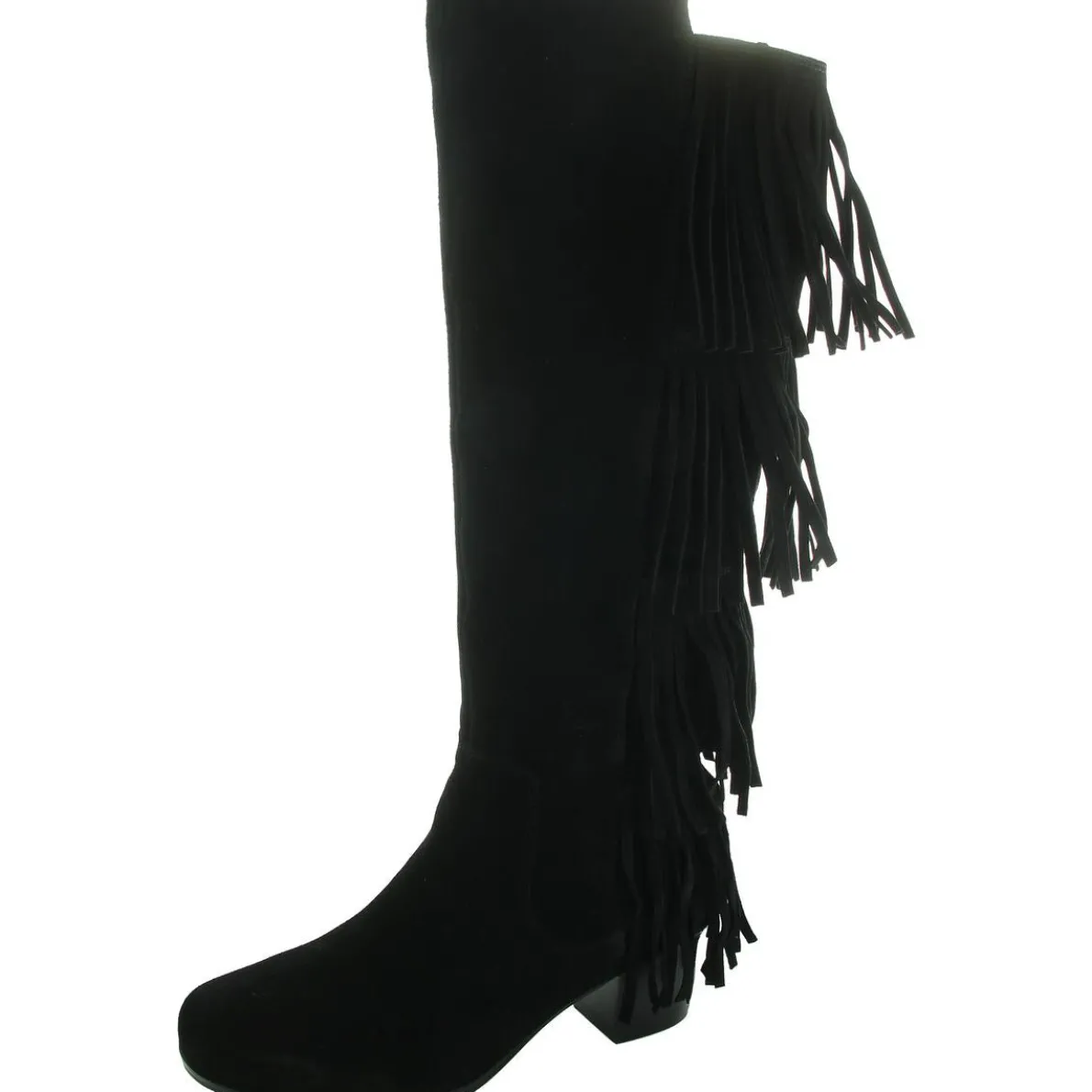 Fringe Leather Knee-High Boots