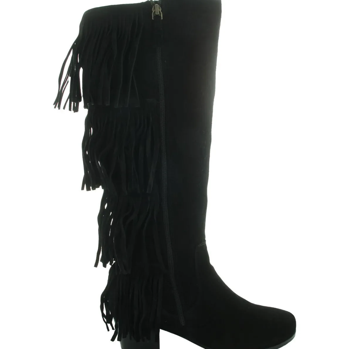 Fringe Leather Knee-High Boots
