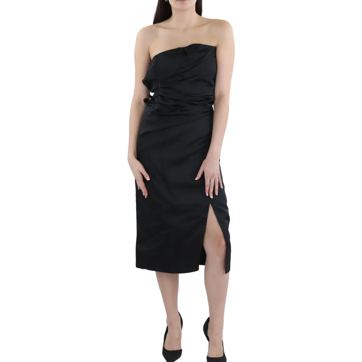 Ruffled Satin Evening Dress