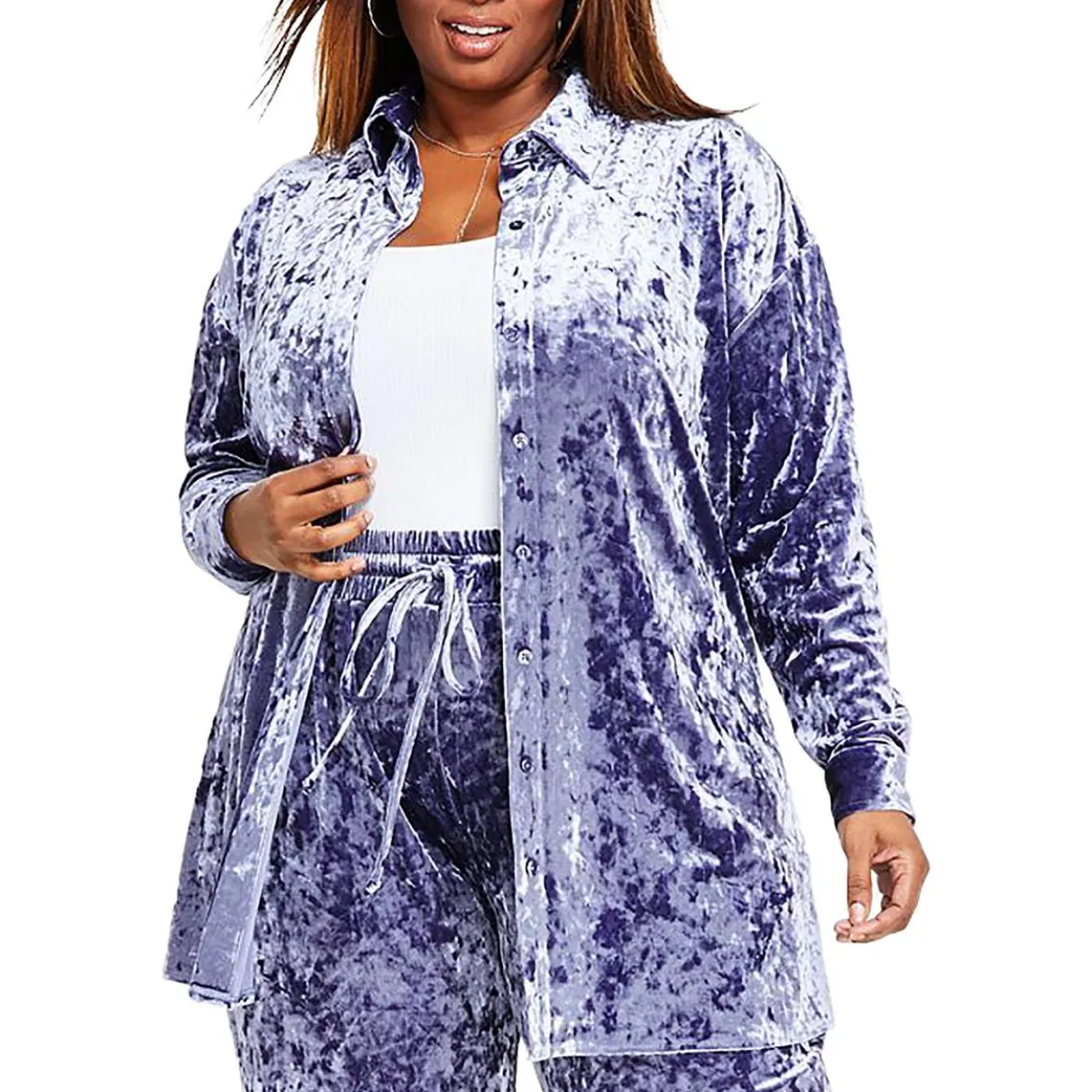 Plus Velvet Button-Down Top