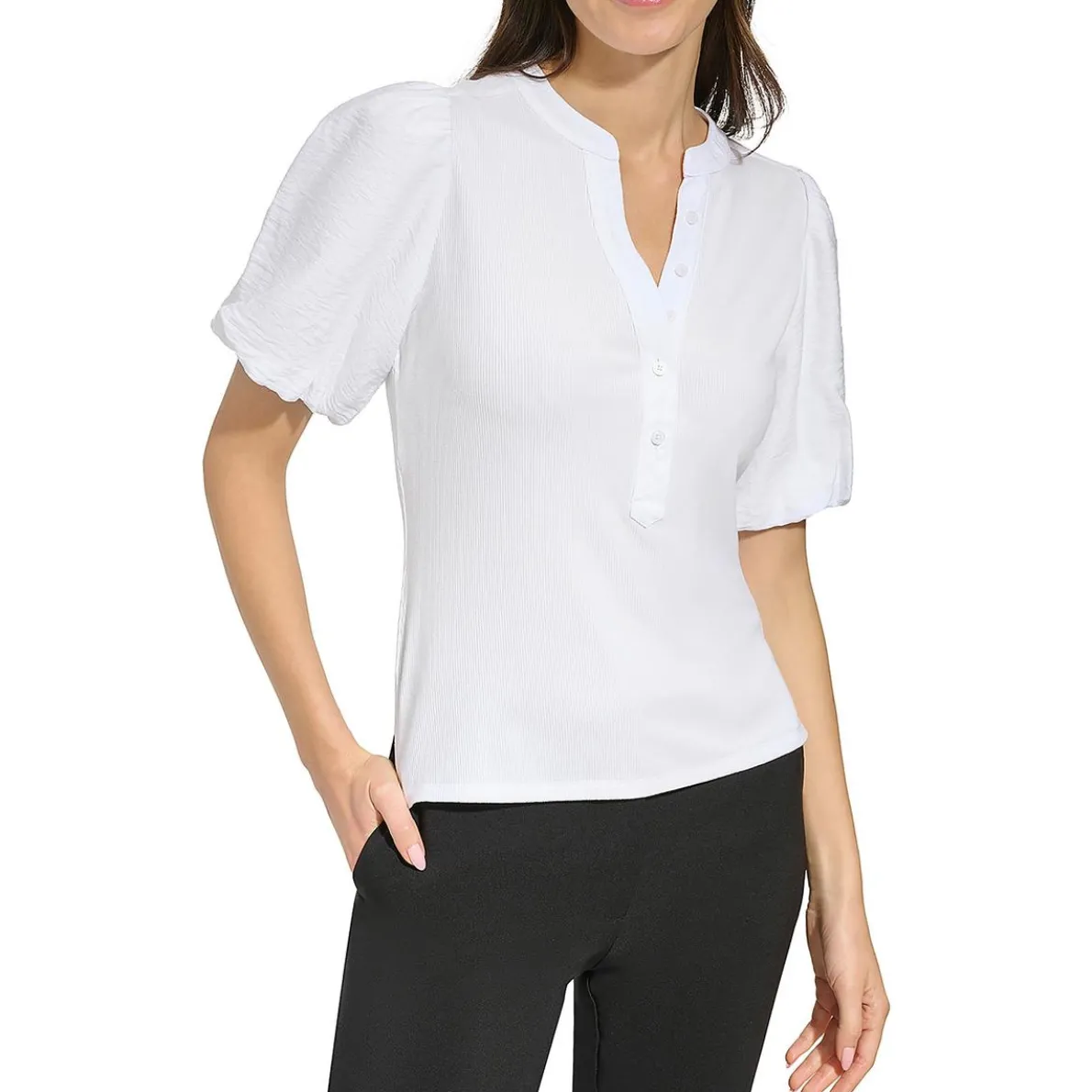 Puff Sleeve Shirt Henley