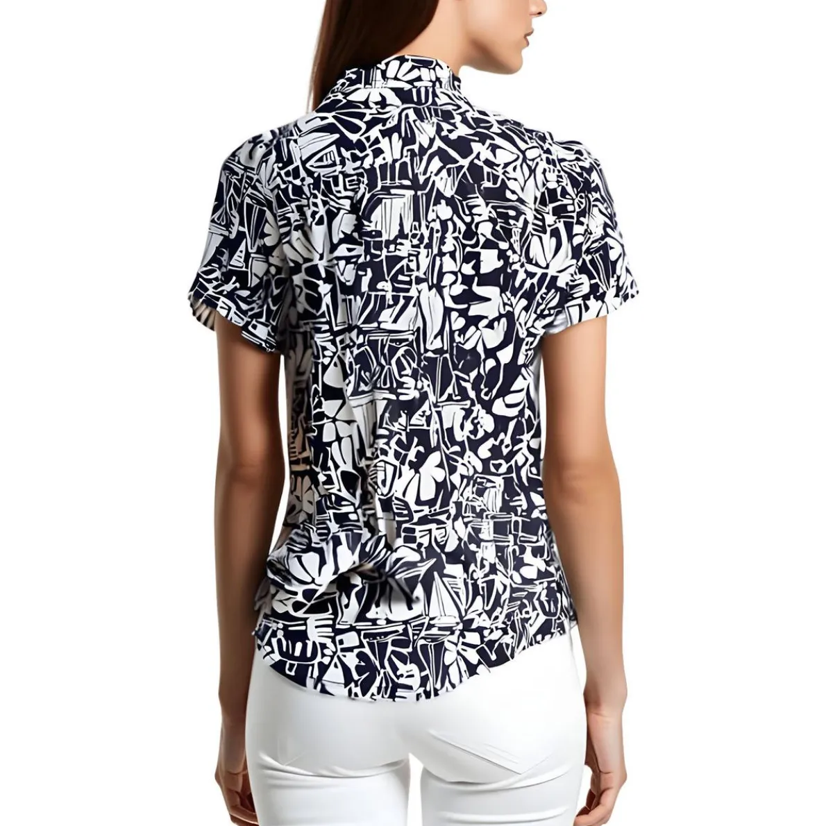 Printed Cotton Button-Down Top