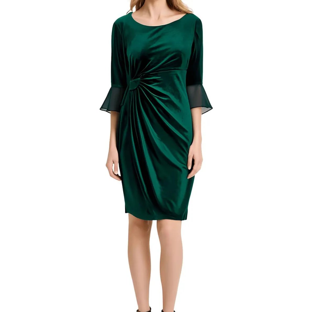Gathered Velvet Sheath Dress