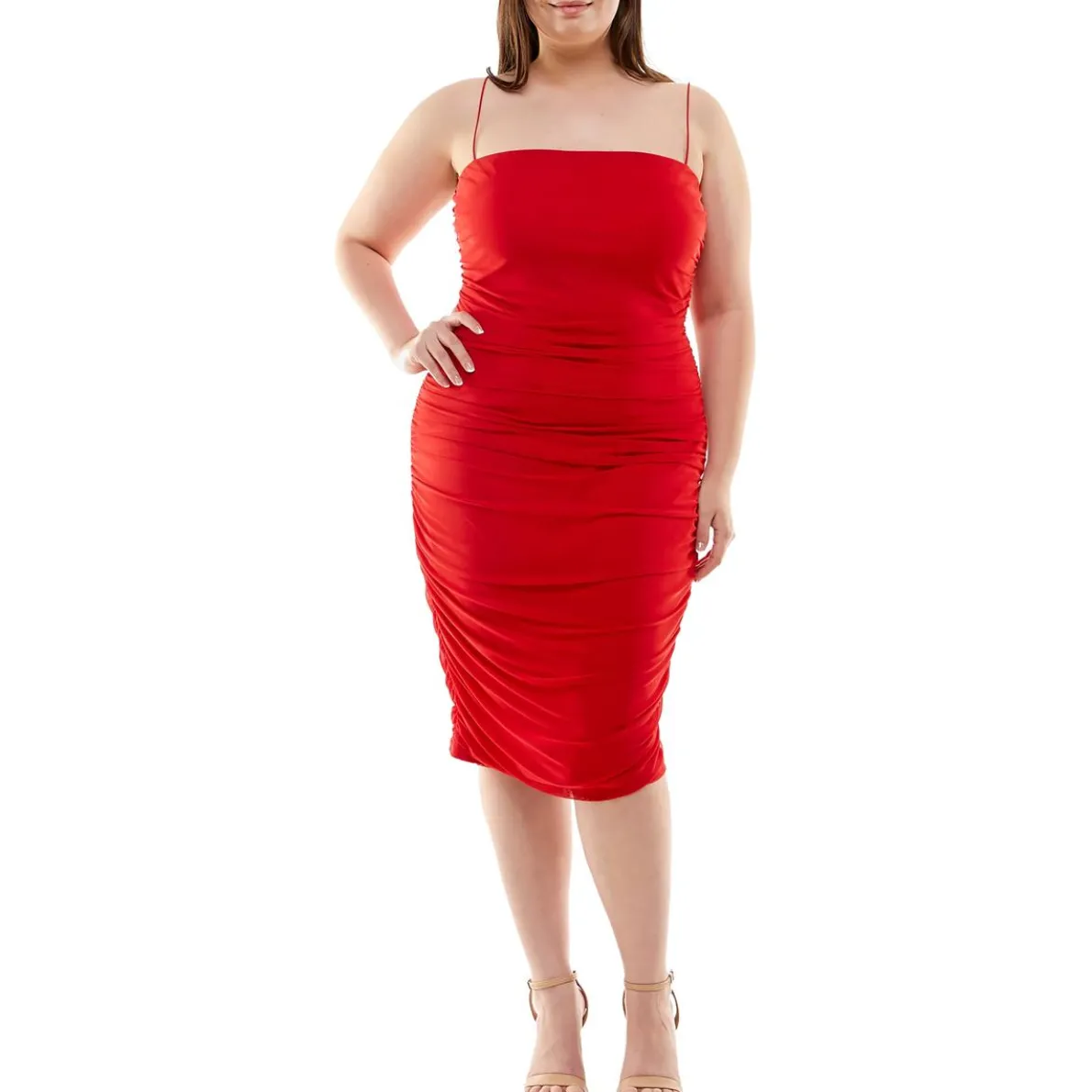 Plus Knit Rushed Bodycon Dress