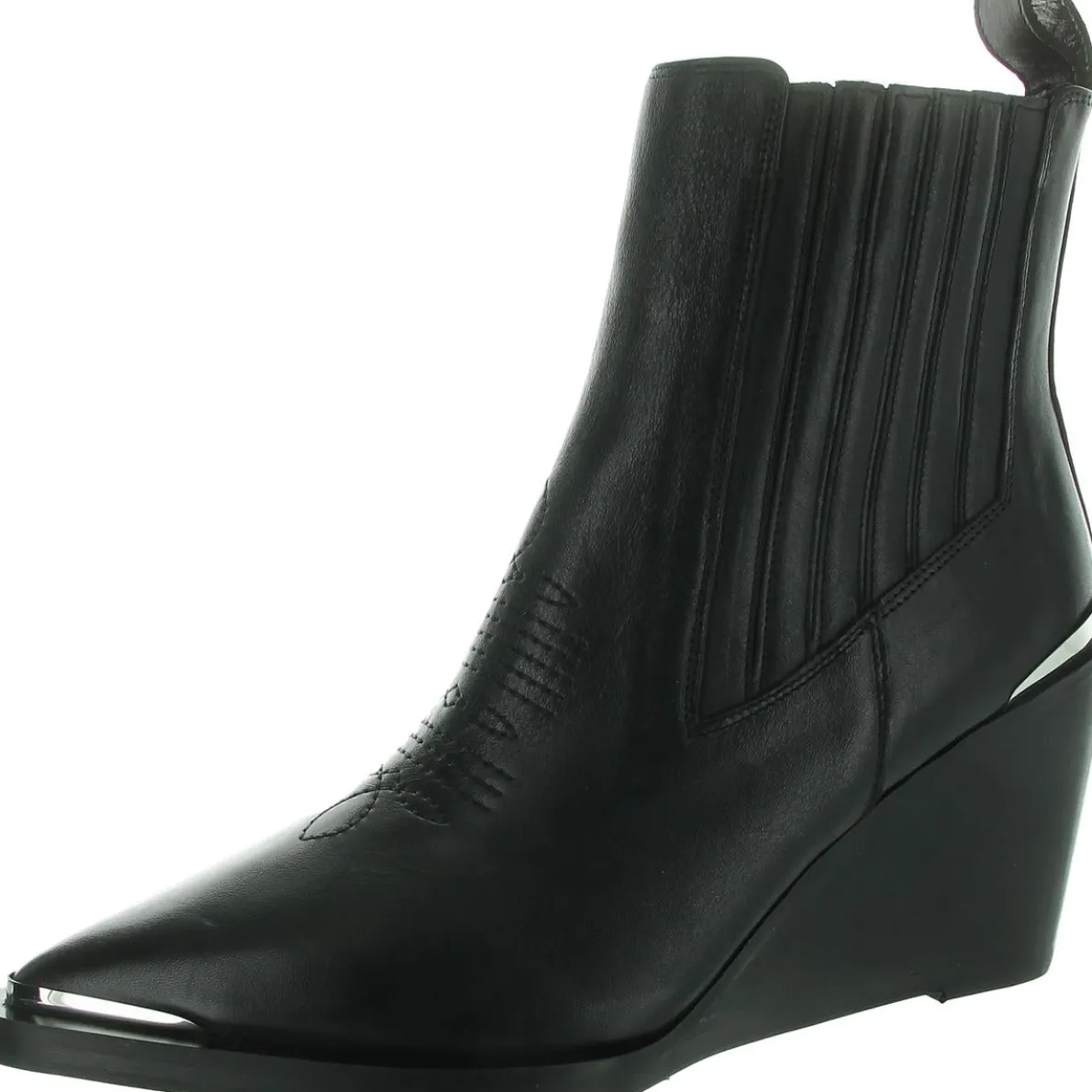 Embroidered Leather Wedge Boots