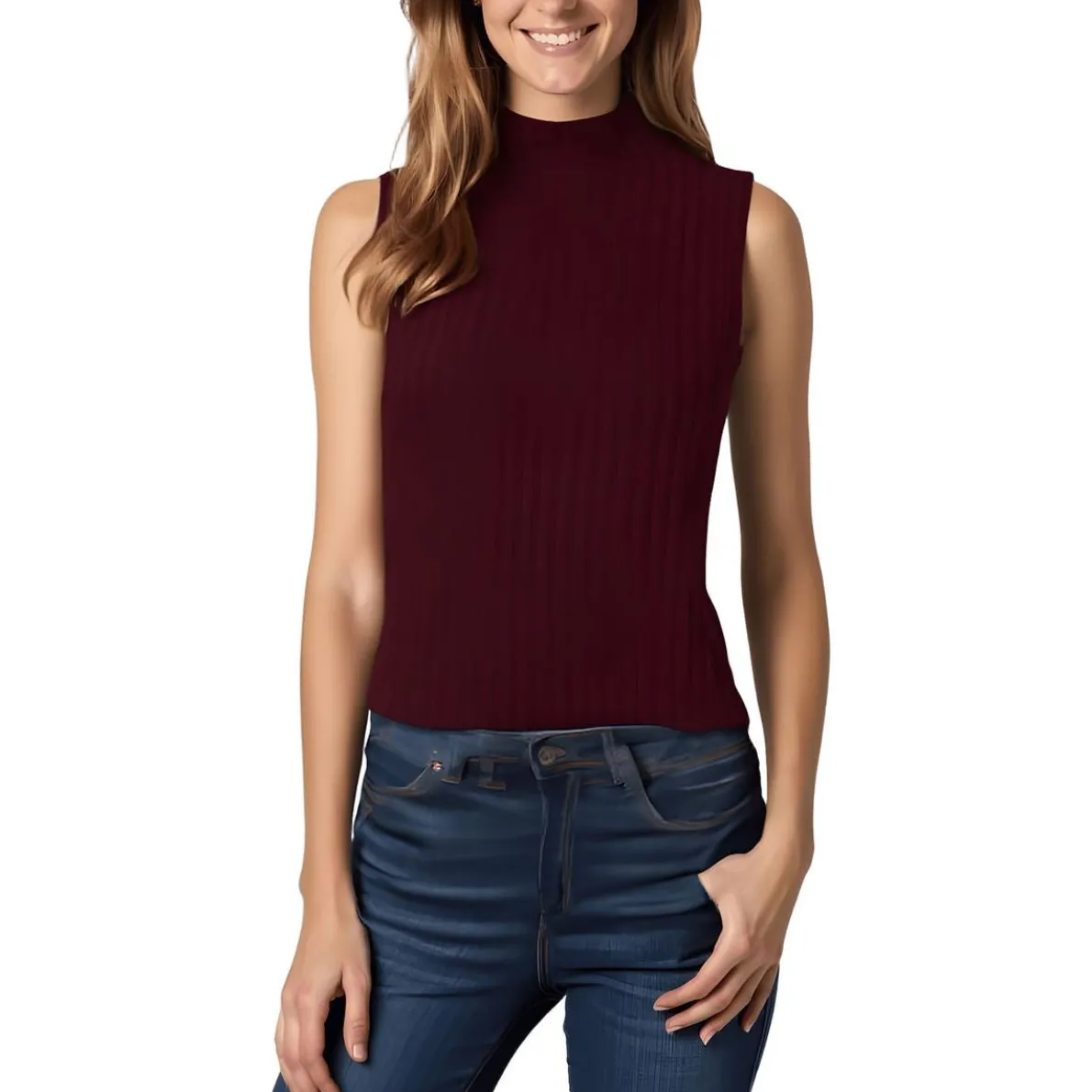 Ribbed Knit Mock Turtleneck Sweater
