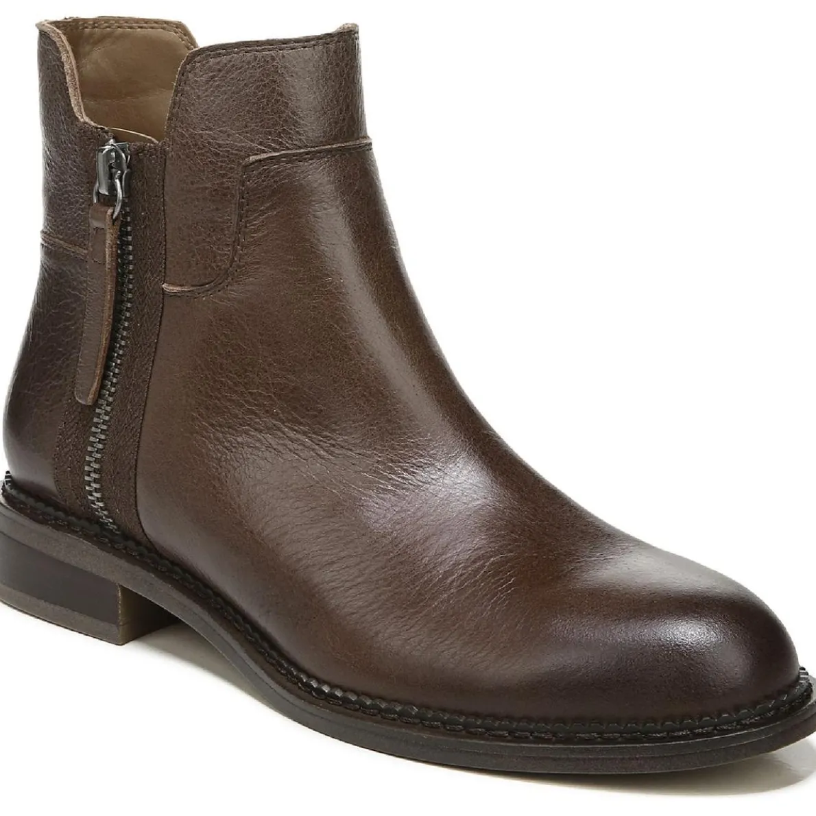 Halford Leather Block Heel Ankle Boots