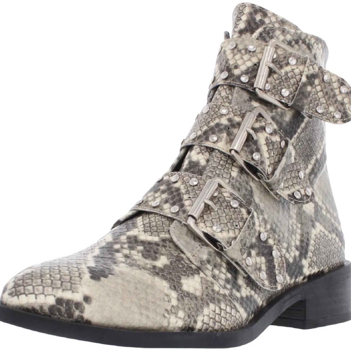 Harmon Snake Print Studded Ankle Boots