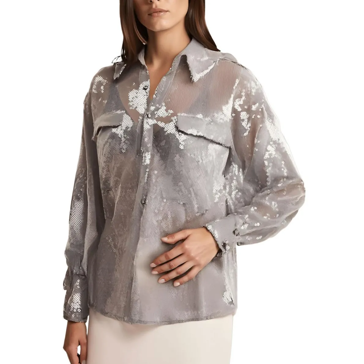 Sequined Button-Down Top