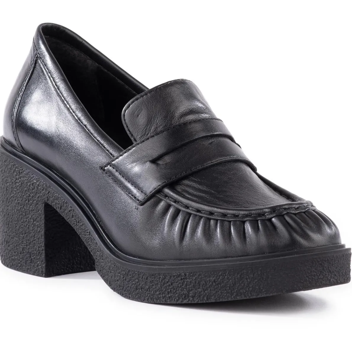 High Tea Block Heel Leather Loafer Heels