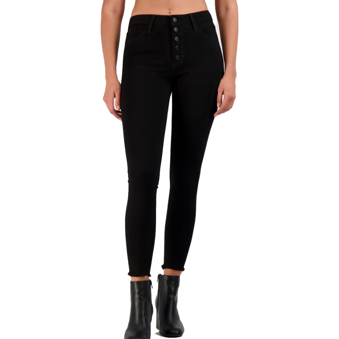 High Waisted Frayed Hem Cropped Skinny Jeans