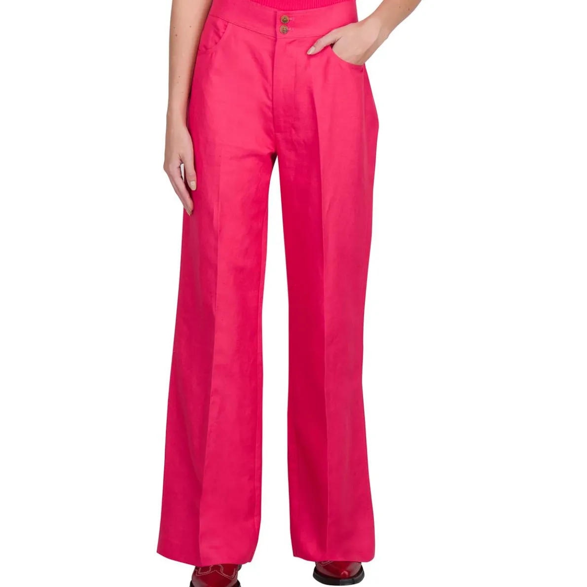 High-Rise Linen Flared Pants